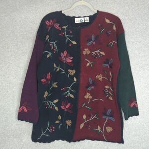 Paul Harris Design Embroidered Floral Knit Sweater Multicolor Women's‎